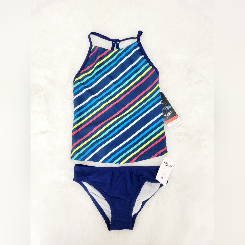🌝SPEEDO GIRLS' PRINT HIGH NECK TANKINI SET SIZE 10